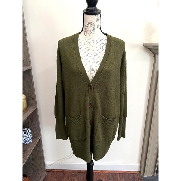 J.Crew Cardigan Green Wool Blend Button Down Oversized Pockets Women's Medium - Picture 1 of 10
